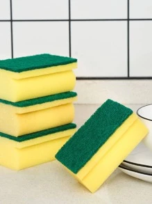 Esponja de limpieza de plástico de 1 pieza, estropajo moderno de dos tonos para el hogar - Amarillo - Ver 5