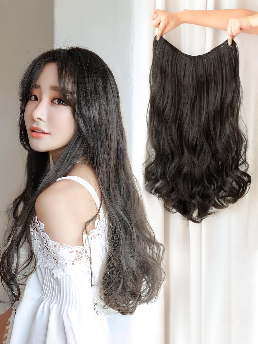 7JHH WIGS U-shaped Half Wig, Light Brown Synthetic Machine-made Wig With Big Wavy Curls - Black - View 1