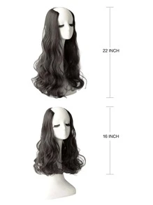 7JHH WIGS U-shaped Half Wig, Light Brown Synthetic Machine-made Wig With Big Wavy Curls - Black - View 4