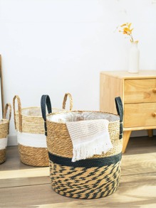 1pc Straw Woven Planter, Cottagecore Nursery Pot, For Home Decor - Black - View 5