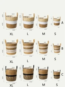 1pc Straw Woven Planter, Cottagecore Nursery Pot, For Home Decor - Black - View 4