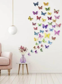 72pcs/set PVC Butterfly Sticker, Creative Mixed Color Self Adhesive 3D Butterfly Wall Decor For Home - Multicolor - View 3
