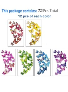 72pcs/set PVC Butterfly Sticker, Creative Mixed Color Self Adhesive 3D Butterfly Wall Decor For Home - Multicolor - View 7