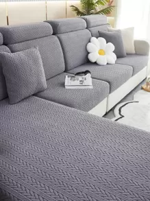 1入組提花彈力沙發座套深灰色滌綸沙發座防塵套適用於L形沙發或1/2/3/4人座沙發 - 深灰色 - 查看 4