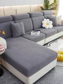 1入組提花彈力沙發座套深灰色滌綸沙發座防塵套適用於L形沙發或1/2/3/4人座沙發 - 深灰色 - 查看 5