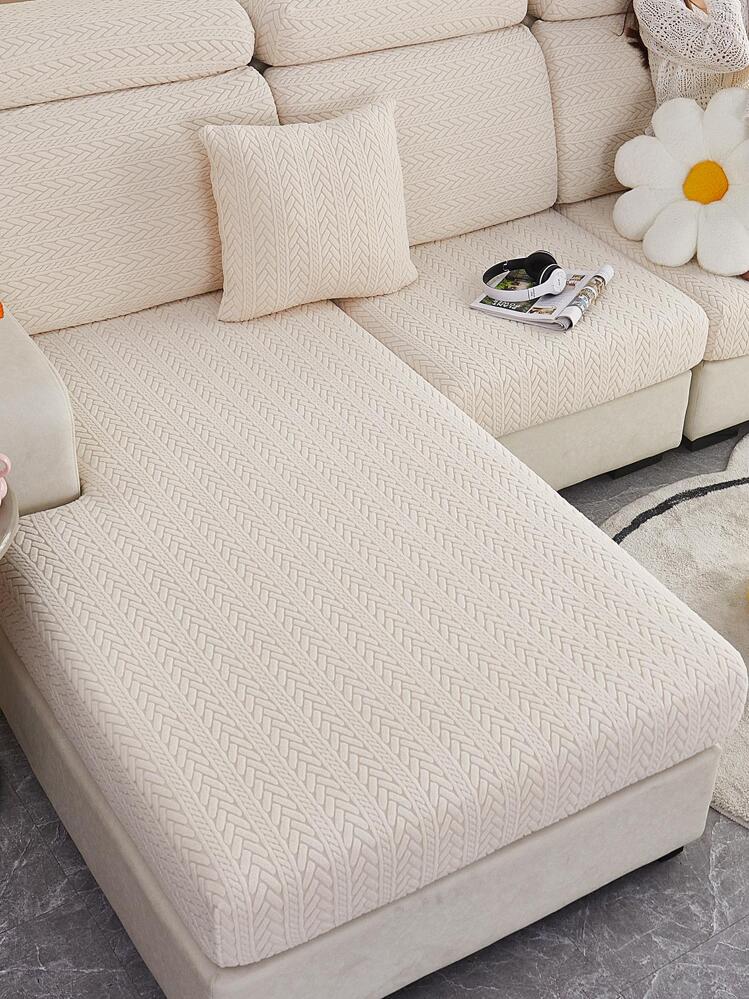 1 pieza jacquard elástico sofá asiento poliéster sofá asiento polvo para en forma de L sofá o sofá - Beis - Ver 5