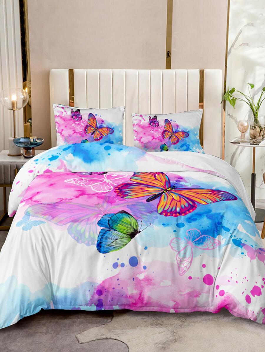 Bộ 3 Vỏ Chăn Họa Tiết Bướm (1 Vỏ Chăn Và 2 Vỏ Gối), Không Gồm Ruột Gối, Bộ Chăn Ga Gối Vải Hiện Đại Cho Phòng Ngủ - trắng - Xem 1