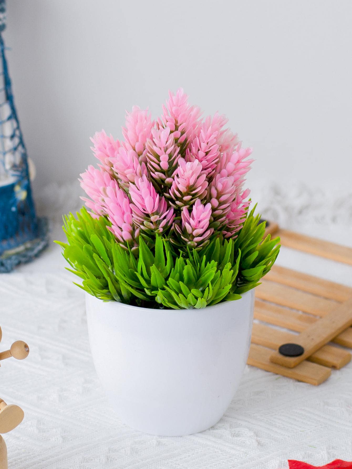 1入組塑膠仿真盆栽,餐桌裝飾用假盆栽裝飾品 - 粉色 - 查看 1