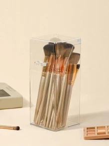 1入組帶蓋透明化妝刷收納桶透明桌面整理器家用 - 無色 - 查看 1