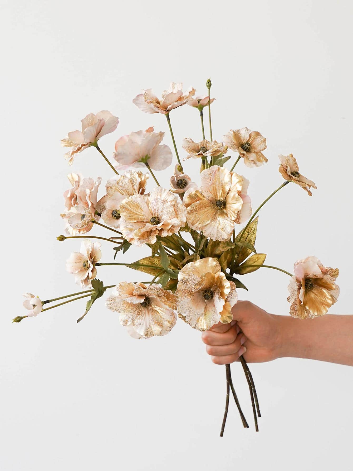 1 ramo plástico de la flor artificial, paquete romántico de la flor artificial para la decoración - Dorado - Añade 1