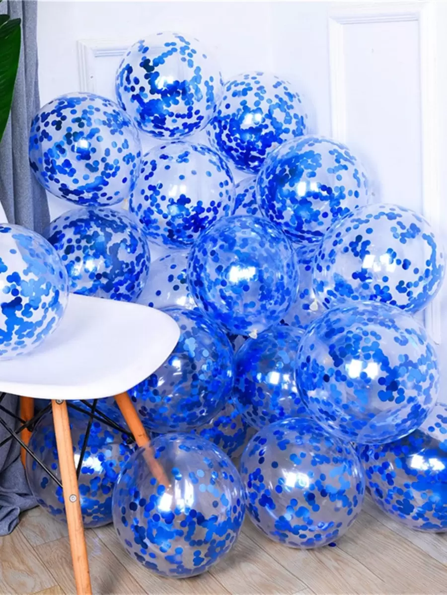 10 Stücke 30 cm (12 Zoll) goldene Pailletten Latex Ballons, transparente Glitzer Helium Ballons, geeignet für Hochzeit, Geburtstags Party Dekoration - Blau - Übersicht 1
