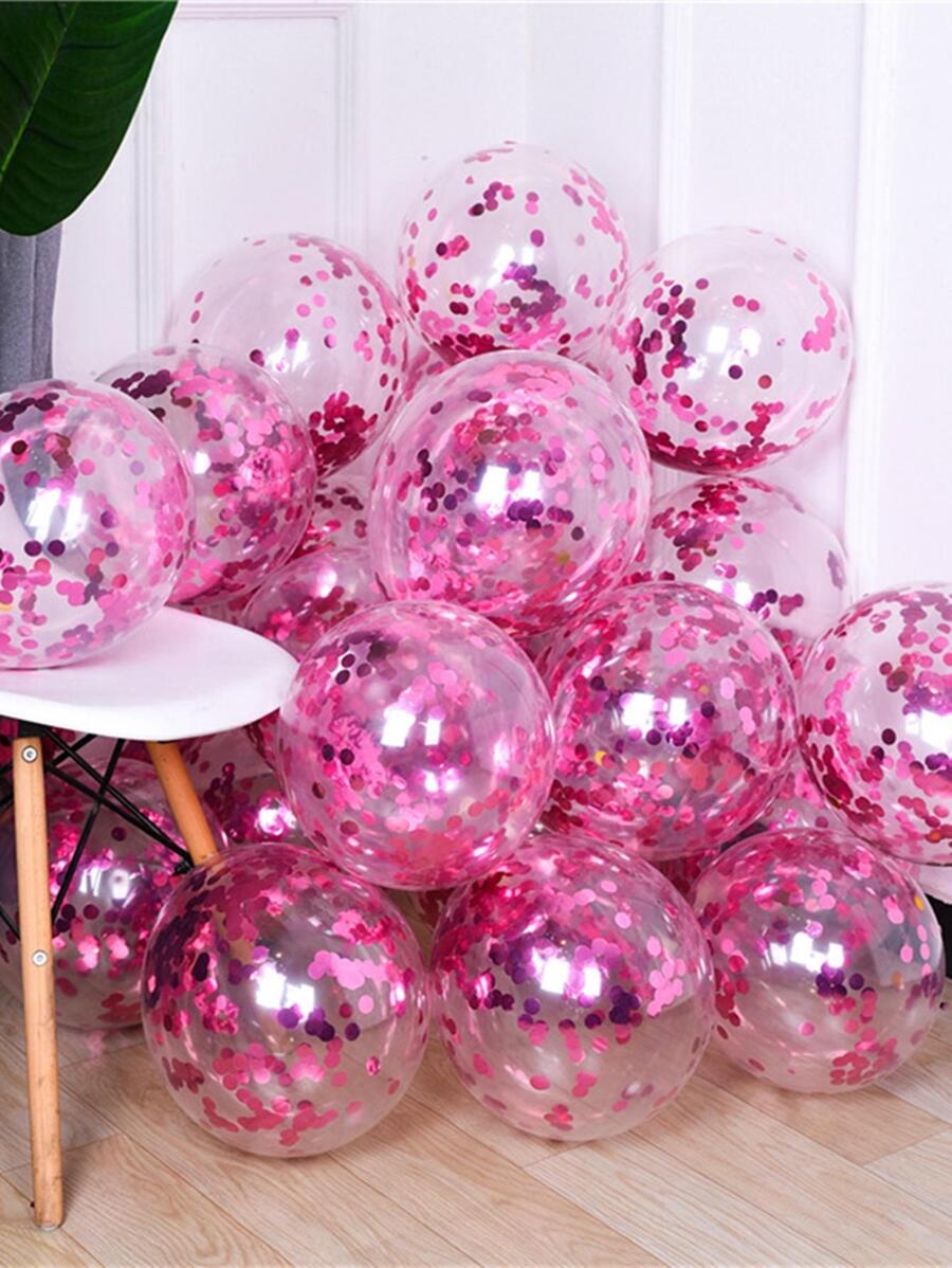 10 piezas de globos de látex de 12 pulgadas con lentejuelas doradas, globos de helio transparentes con brillo, adecuados para decoración de bodas, fiestas de cumpleaños, regreso a la escuela, San Valentín y otras ocasiones - Rosa - Ver 1