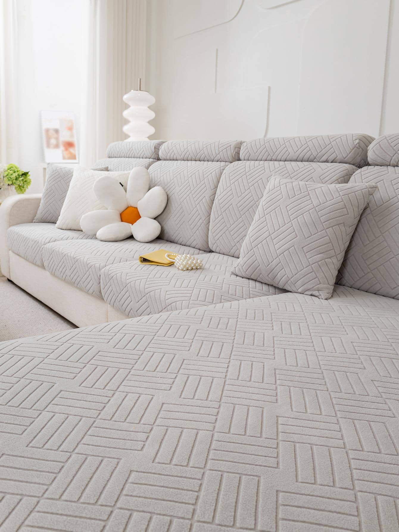 1 Hình Học Dạ Nỉ Sofa Ghế Đệm Hiện Đại Polyester Ghế Sofa Đệm Cho Gia Đình - Xám - Xem 1