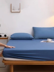 3 cái/bộ Bộ ga trải giường màu xanh lam, Bộ ga trải giường hiện đại (Bộ ga trải giường vừa vặn 1 chiếc, Vỏ gối 2 chiếc không có chất độn), Dành cho gia đình - Màu xanh lam - Xem 3