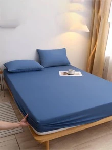3 cái/bộ Bộ ga trải giường màu xanh lam, Bộ ga trải giường hiện đại (Bộ ga trải giường vừa vặn 1 chiếc, Vỏ gối 2 chiếc không có chất độn), Dành cho gia đình - Màu xanh lam - Xem 1