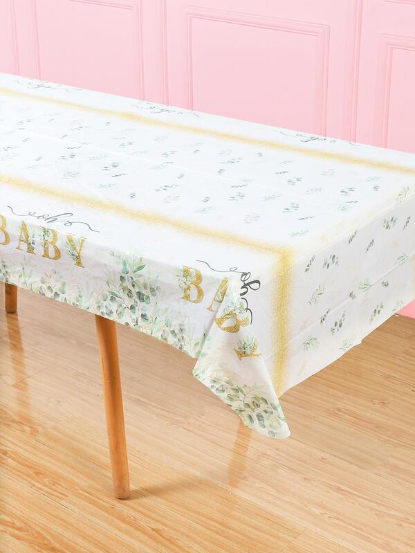 1pc Leaf Print Cottagecore Disposable Table Cover, PE Simple Disposable Table Cloth For Party