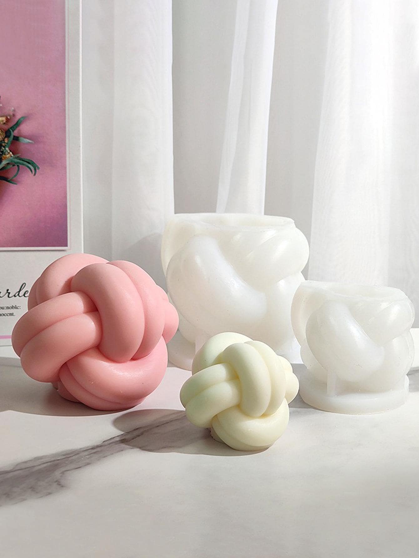 1入組創意白色矽膠現代打結圖案蠟燭模具 - 白色 - 查看 1