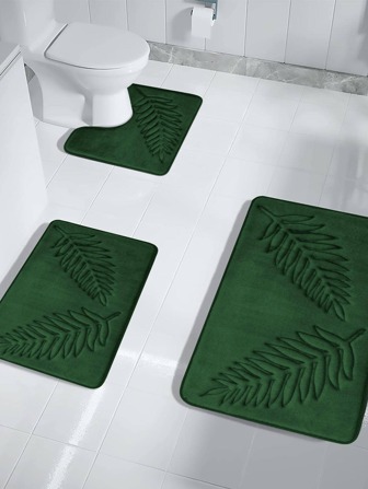 1 pièce Tapis de bain en polyester, tapis de toilette antidérapant à motif feuille pour la décoration de la salle de bain à la maison. Tapis de sol, tapis de porte, accessoires de salle de bain d'été, retour à l'école