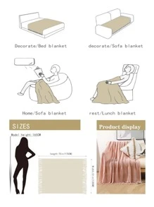 1pc Solid Color Throw Blanket, Minimalist Fabric Throw Blanket For Home - Pink - View 2