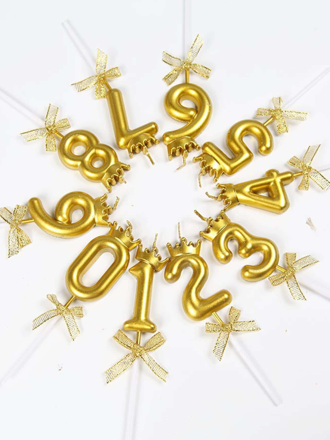 1pc Bowknot Number Birthday Candle, INS Style Cake Topper For Adult Party Decoration - Gold - View 1