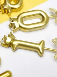 1pc Bowknot Number Birthday Candle, INS Style Cake Topper For Adult Party Decoration - Gold - View 4
