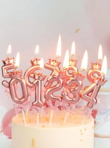 1 件蝴蝶结数字生日蜡烛，适合成人派对或周年纪念的 Ins 风格蛋糕装饰， - 粉色 - 查看 3