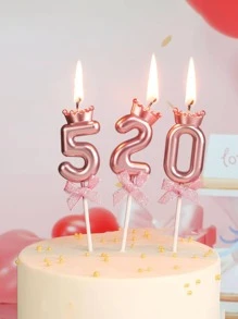 1 件蝴蝶结数字生日蜡烛，适合成人派对或周年纪念的 Ins 风格蛋糕装饰， - 粉色 - 查看 4