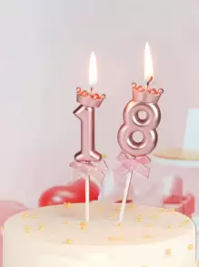 1 件蝴蝶结数字生日蜡烛，适合成人派对或周年纪念的 Ins 风格蛋糕装饰， - 粉色 - 查看 5
