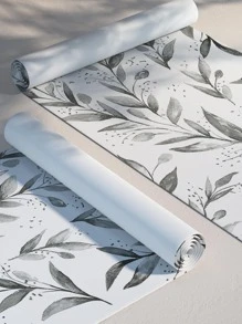 1 Cuộn Giấy Dán Tường Họa Tiết Lá Rộng 45cm, Tự Dán, Giấy Dán Tường Hoa Văn Màu Xám Cho Phòng Ngủ, Phong Cách Bohemian, Giấy Dán Tường Tủ Có Thể Tháo Rời, Nhãn Dán Tự Dính Phong Cách Retro, Nhãn Dán Gạch - Đen và trắng - Xem 5