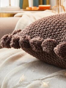 絨球靠墊套無填充物咖啡棕色針織纖維抱枕套適用於沙發、沙發 - 咖啡棕 - 查看 2