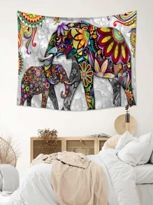 1 Tấm Thảm Hoa Văn Mandala & Con Voi, Chăn Treo Tường Vải Boho Cho Trang Trí Tường Nhà - Nhiều màu - Xem 3