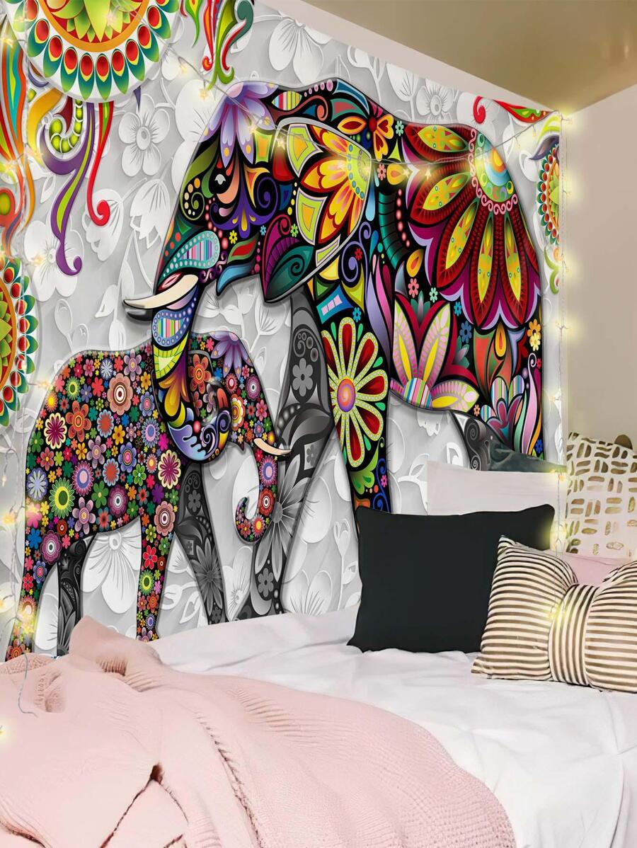 1 Tấm Thảm Hoa Văn Mandala & Con Voi, Chăn Treo Tường Vải Boho Cho Trang Trí Tường Nhà - Nhiều màu - Xem 1