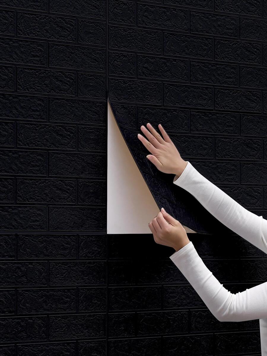 1pc Geometric Pattern Wall Paper, Modern Black Brick Pattern Wall Adhesive Roll For Home Decoration - Black - View 1