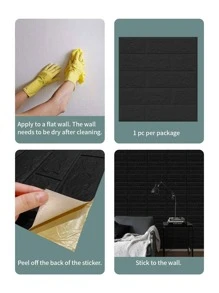 1pc Geometric Pattern Wall Paper, Modern Black Brick Pattern Wall Adhesive Roll For Home Decoration - Black - View 4