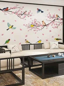 1 bộ Decal Dán Tường PVC, Hình Chim & Họa Tiết Hoa Dán Tường Cho Trang Trí Tường Nhà - Nhiều màu - Xem 5