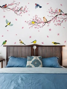 1 bộ Decal Dán Tường PVC, Hình Chim & Họa Tiết Hoa Dán Tường Cho Trang Trí Tường Nhà - Nhiều màu - Xem 3