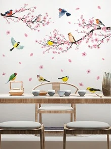 1 bộ Decal Dán Tường PVC, Hình Chim & Họa Tiết Hoa Dán Tường Cho Trang Trí Tường Nhà - Nhiều màu - Xem 6