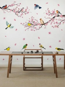1 bộ Decal Dán Tường PVC, Hình Chim & Họa Tiết Hoa Dán Tường Cho Trang Trí Tường Nhà - Nhiều màu - Xem 7