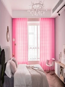 Solid Single Panel Sheer Curtain, Simple Pink Light Filtering Privacy Sheer Curtain For Living Room And Bedroom - Pink - View 10