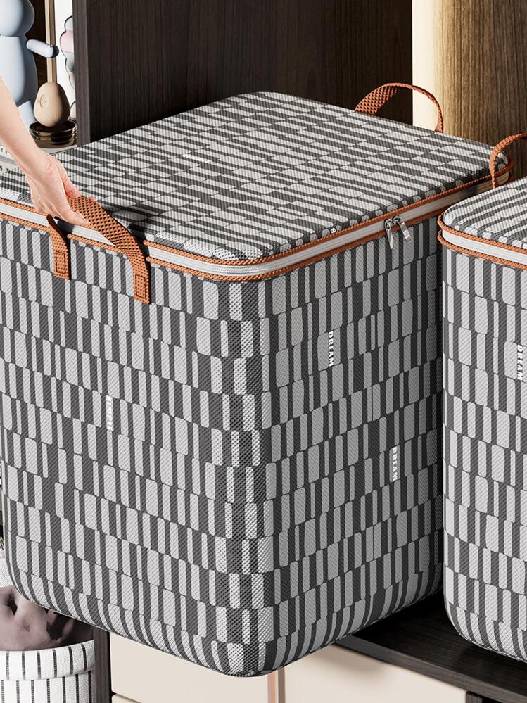 1 túi đựng chăn họa tiết hình học, hộp đựng đồ có thể gấp gọn họa tiết hình học có khóa kéo hiện đại dùng cho phòng ngủ, trang trí phòng, trang trí nhà, trang trí mùa thu, trang trí phòng ngủ - Màu Xám nhạt - Xem 1