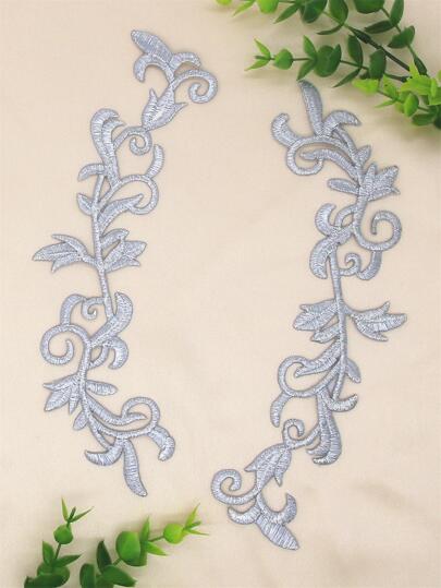 2pcs Floral Embroidered Patch Sticker, Modern Glitter Detail Patch For Sewing