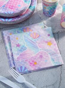 25 件/套美人鱼一次性餐巾，13*13 英寸 2 层，生日盘子派对用品美人鱼派对餐巾海底主题派对一次性纸巾适用于美人鱼公主生日派对纸盘、圣诞节