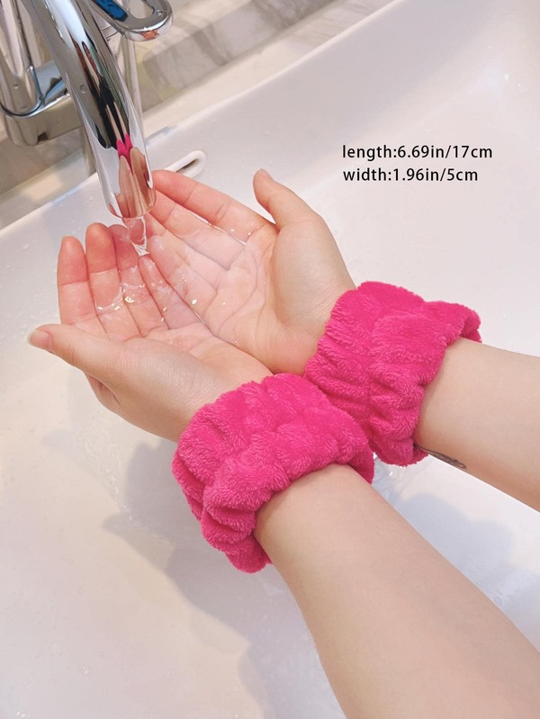 2pcs Plain Color Bath Wristband, Simple Plain Color Wristbands For