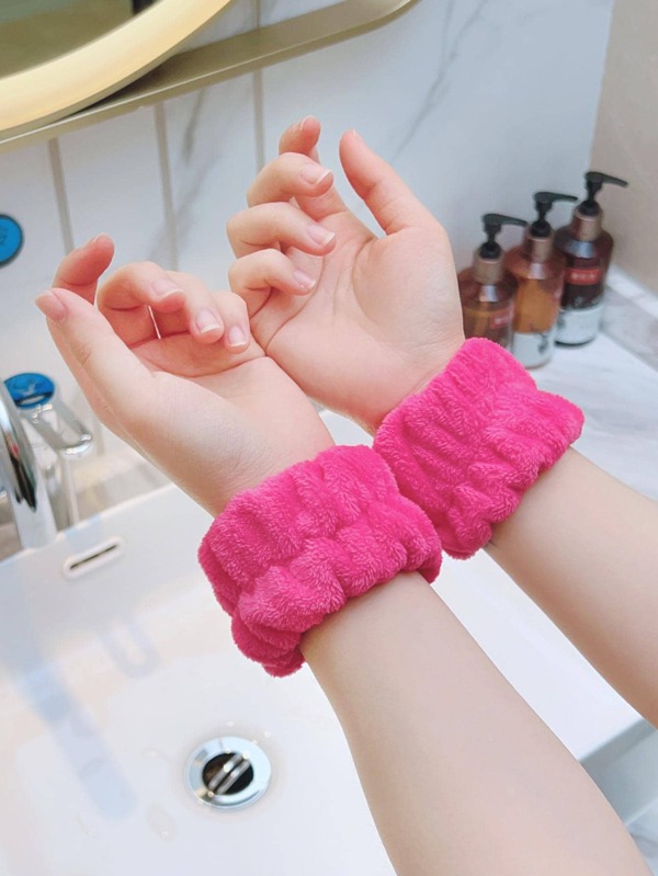 2pcs Plain Color Bath Wristband, Simple Plain Color Wristbands For