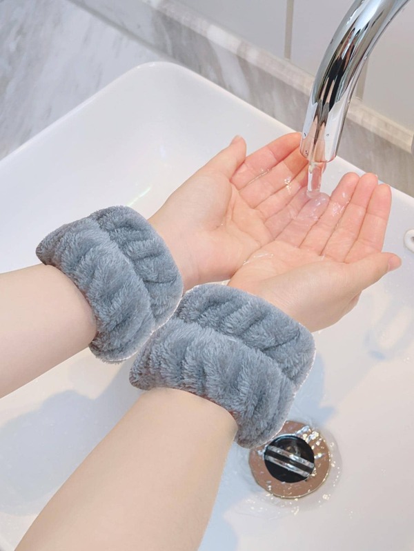 2pcs Plain Color Bath Wristband, Simple Plain Color Wristbands For
