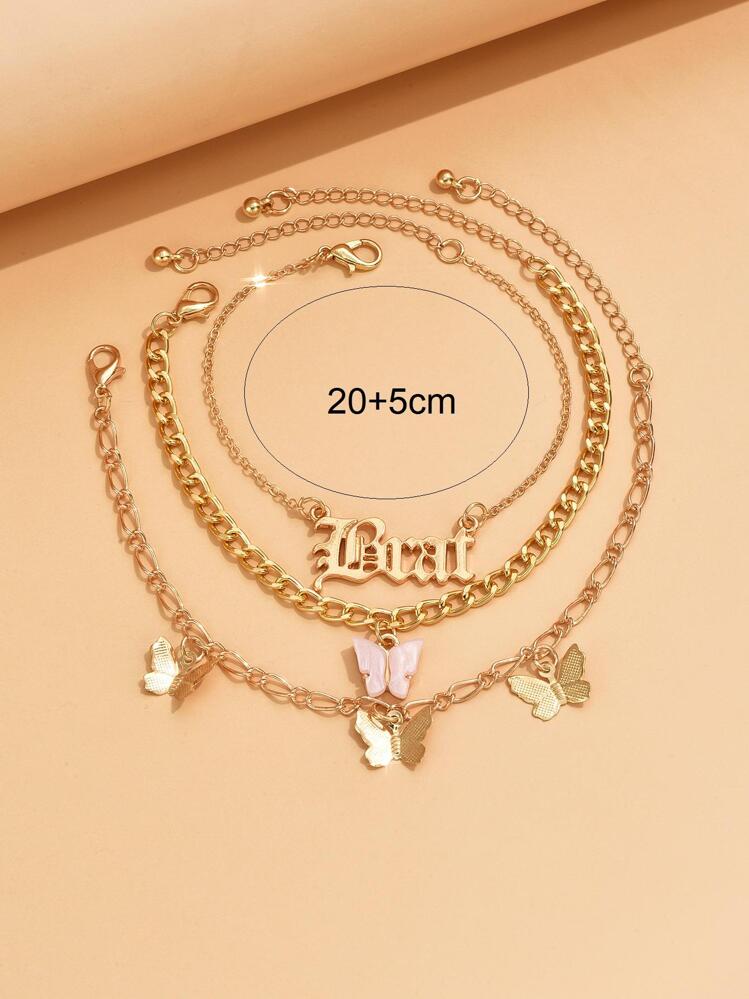 3 יח'\סט צמידים דקורטיביים של פרפר ואותיות - זהב - ראה 4