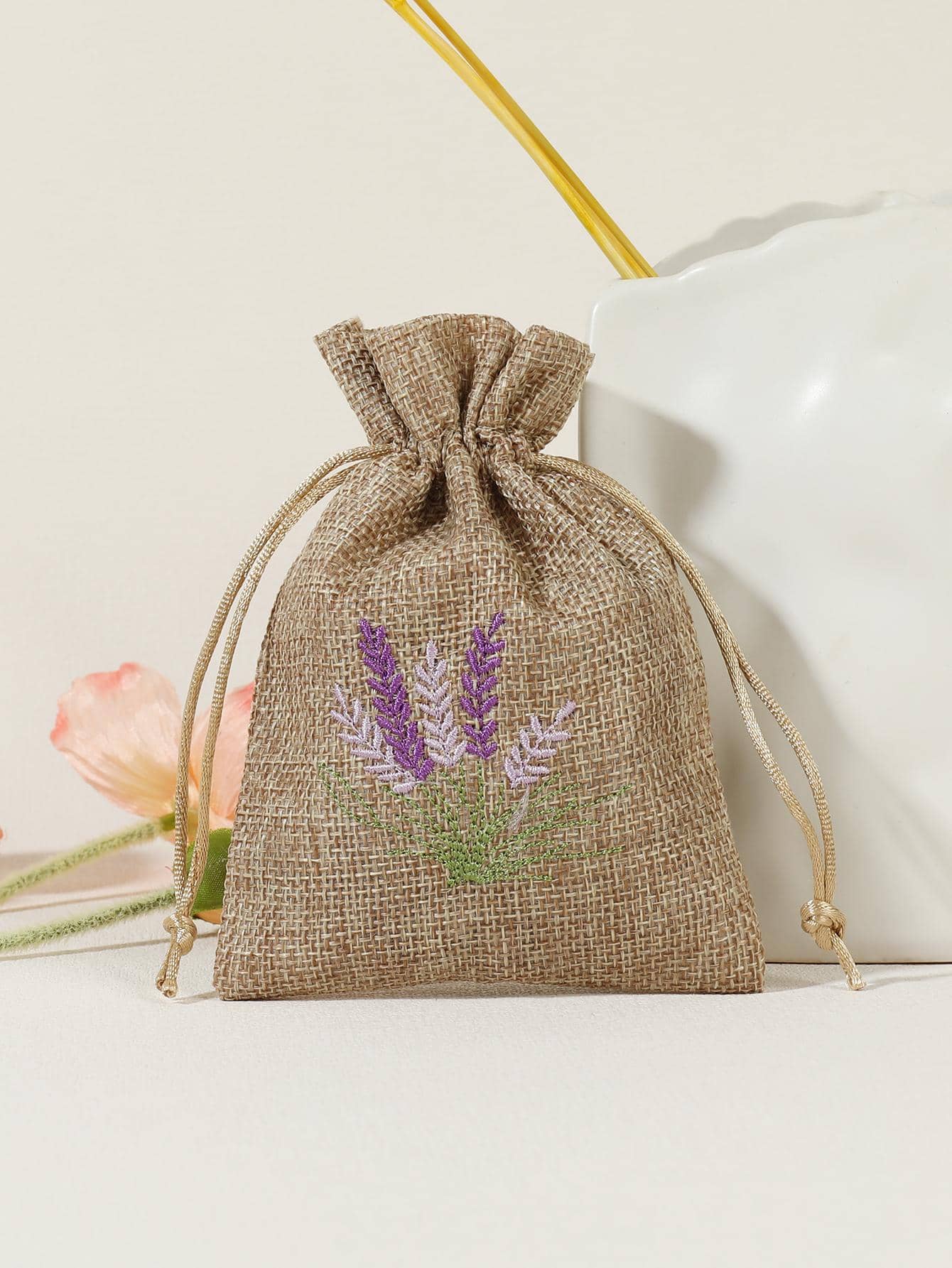 1 Hoa Thêu Dây Rút Thiết Kế Túi Quà, Boho Thiết Kế Thêu Túi Gói Quà Cho Hộ Gia Đình - Màu Khaki - Xem 1