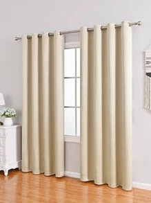 Solid Color Single Panel Curtain, Minimalist Polyester Single Panel Blackout Curtain For Bedroom And Living Room - Beige - View 3