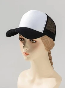 1pc dames spons en mesh kleurenblok ademende baseballpet met uitgehold ontwerp