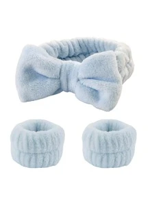 3 Cái/bộ Chắc Chắn Tắm Băng Đô & Cổ Tay, Hiện Đại Polyester Nơ Trang Trí Tắm Dây Buộc Tóc Cho Phòng Tắm - Màu xanh lam - Xem 1